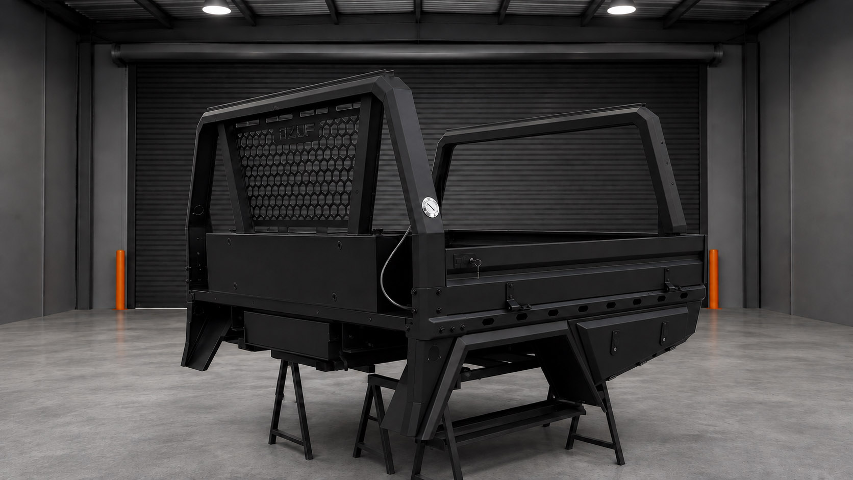 OZUF UltraRig Tray, front quarter view of headboard and tray